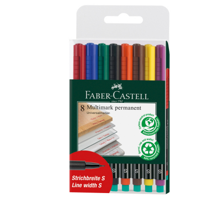 Pennarello Multimark universale permanente con gomma - punta superfine 4 mm - astuccio 8 colori - Faber Castell - 152309 - 4005401523093 - DMwebShop