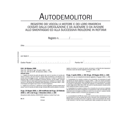 Registro autodemolitori - 200 pagine numerate - Data Ufficio - DU134020000 - 8008842950318 - DMwebShop