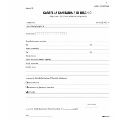 Cartella sanitaria - di rischio - per lavoratori - esposti ad agenti - 8023328243401 - DMwebShop