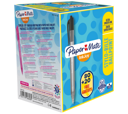 Penna a sfera a scatto Inkjoy 100 RT - punta 1 mm - nero - conf. 80+20 pezzi - Papermate - S0977430 - 3501170977439 - DMwebShop