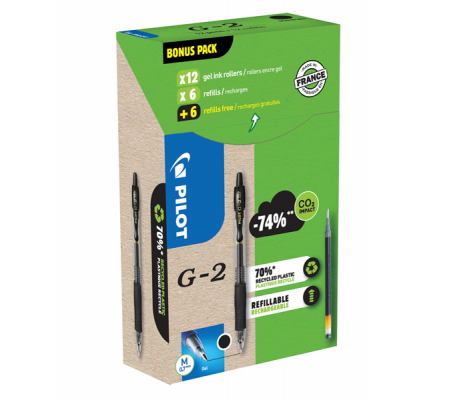 Penna roller gel scatto G-2 - punta 0,7 mm - 12 refill inclusi - nero - conf. 12 pezzi - Pilot - 000023 - 3131910556176 - DMwebShop