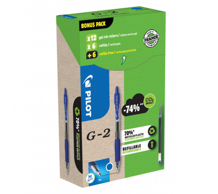 Penna roller gel scatto G-2 - punta 0,7 mm - 12 refill inclusi - blu - conf. 12 pezzi - Pilot - 000024 - 3131910556183 - DMwebShop