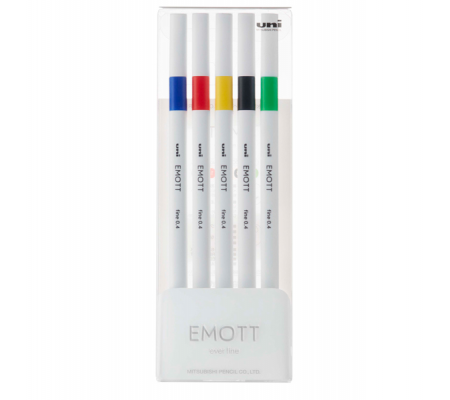 Fineliner Emott - tratto 0,4 mm - colori assortiti vivid - conf. 5 pezzi - Uni Mitsubishi - M PEM-SY 5C 1 - 4902778248287 - DMwebShop