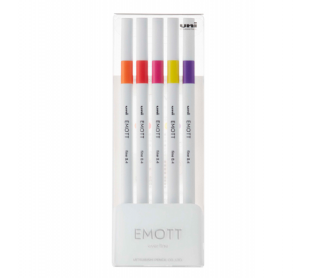 Fineliner Emott - tratto 0,4 mm - colori assortiti passion - conf. 5 pezzi - Uni Mitsubishi - M PEM-SY 5C 2 - 4902778248294 - DMwebShop