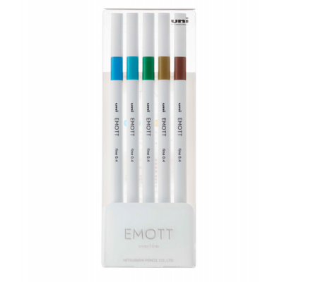 Fineliner Emott - tratto 0,4 mm - colori assortiti island - conf. 5 pezzi - Uni Mitsubishi - M PEM-SY 5C 4 - 4902778248317 - DMwebShop