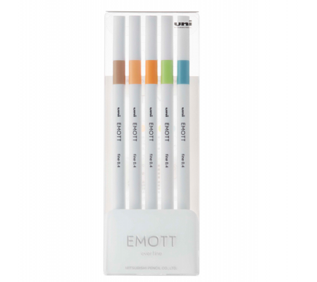 Fineliner Emott - tratto 0,4 mm - colori assortiti nature - conf. 5 pezzi - Uni Mitsubishi - M PEM-SY 5C 6 - 4902778248331 - DMwebShop