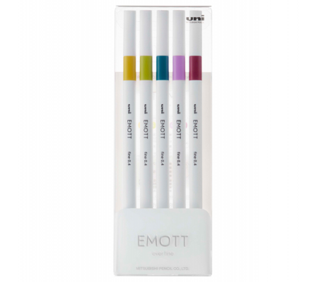 Fineliner Emott - tratto 0,4 mm - colori assortiti retro' - conf. 5 pezzi - Uni Mitsubishi - M PEM-SY 5C 8 - 4902778248355 - DMwebShop