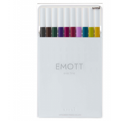 Fineliner Emott - tratto 0,4 mm - colori assortiti calmtone dark - conf. 10 pezzi - Uni Mitsubishi - M PEM-SY 10C 3 - 4902778248386 - DMwebShop