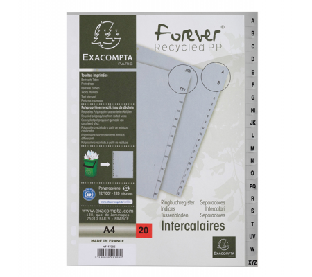 Intercalare alfabetico - PPL riciclato - A4 - A-Z - grigio - Exacompta - 1720E - 3130630017202 - DMwebShop