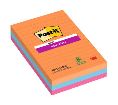 Blocco Post it Super Sticky 4690-3SS-BOOS a righe - 101 x 152 mm - colori Boost - 90 fogli - conf. 3 pezzi - Post-it - 7100234212 - 051141998862 - DMwebShop