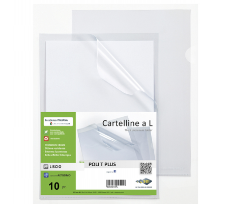 Cartelline a L Poli T Plus alto spessore PP - 30 x 42 cm - trasparente conf.10 pezzi - Sei Rota - 662332 - 8004972029689 - DMwebShop