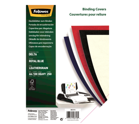 Copertine per rilegatura - A4 - cartoncino groffrato semilpelle - 240 gr - royal blu - conf.100 pezzi - Fellowes - 5371305 - 077511537134 - DMwebShop