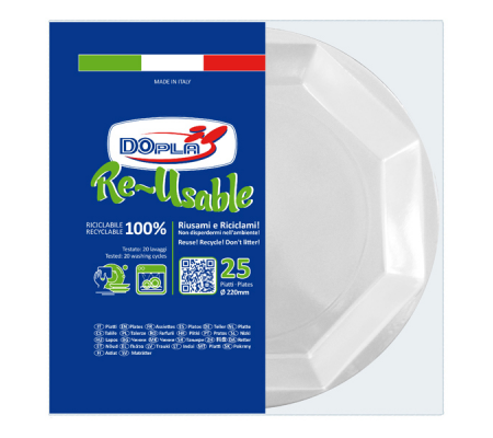 Piatto fondo PS reuse - Ø 220 mm - bianco - conf. 25 pezzi - Dopla 12505 - 12508 - 8005090016513 - DMwebShop