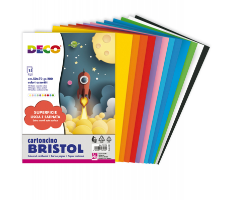 Busta di carta Bristol - 50 x 70 cm - colori assortiti - 15 fogli - Deco - 717/15 - 8004957031454 - DMwebShop