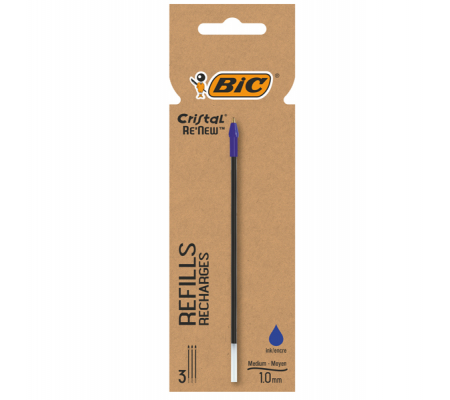 Refill sfera Cristal Re'New - punta 1 mm - blu - blister 3 pezzi - Bic - 503838 - DMwebShop