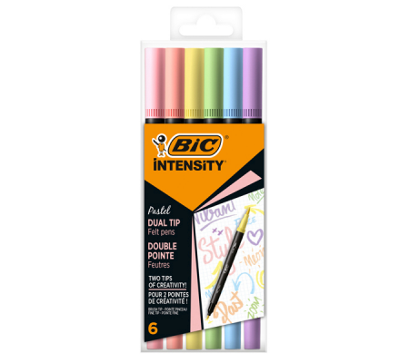 Pennarello Intensity Pastel - dual tip brush - colori assortiti - conf. 6 pezzi - Bic - 503826 - DMwebShop