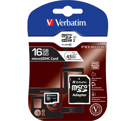 Micro SDHC Classe 10 fino a 45mb/sec - 16 Gb - Verbatim - 44082 - 023942440826 - DMwebShop