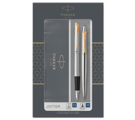 Gift Set DUO - Jotter stainless steel GT sfera + stilografica - punta media - Parker - 2093257 - 3026980932572 - DMwebShop