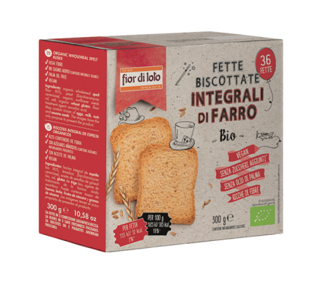 Fette biscottate integrali al farro - 300 gr - conf. 36 pezzi - Fior Di Loto - 0036331 - 8016323045583 - DMwebShop