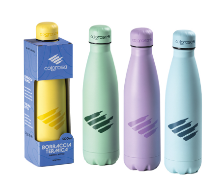 Borraccia termica Pastel - 500 ml - acciaio inox - colori assortiti - Colorosa - 3601BR - 8004428063700 - DMwebShop