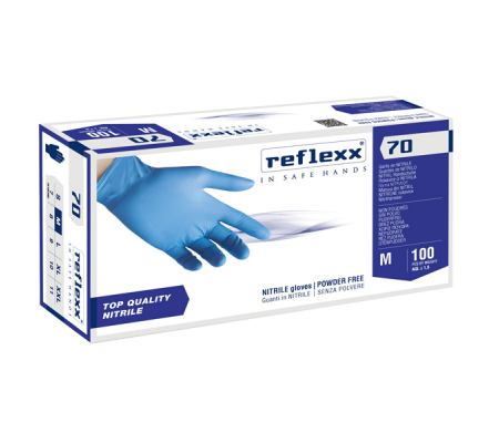 Guanti in nitrile R70 - senza polvere - taglia M - azzurro - conf. 100 pezzi - Reflexx - R70/M(8) - 8032891631492 - DMwebShop