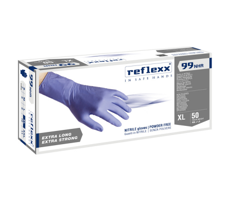 Guanti in nitrile ultra resist R99 - manichetta lunga - taglia XL - indaco - conf. 50 pezzi - Reflexx - R99/XL(10) - 8032891632062 - DMwebShop