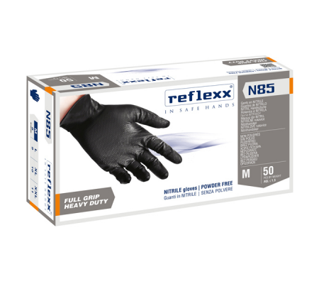 Guanti in nitrile N85B - ultra resistenti - taglia M - nero - conf. 50 pezzi - Reflexx - N85B/M(8) - 8032891634059 - DMwebShop