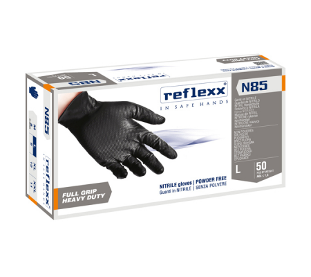 Guanti in nitrile N85B - ultra resistenti - taglia L - nero - conf. 50 pezzi - Reflexx - N85B/L(9) - 8032891634066 - DMwebShop