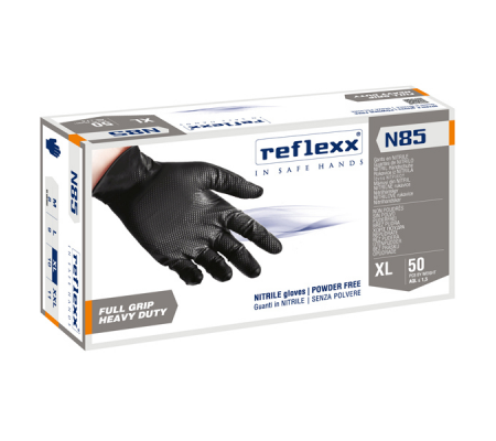 Guanti in nitrile N85B - ultra resistenti - taglia XL - nero - conf. 50 pezzi - Reflexx - N85B/XL(10) - 8032891634073 - DMwebShop