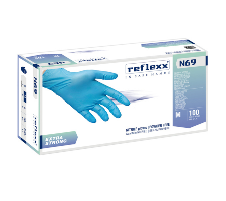 Guanti in nitrile extra strong N69 - taglia M - azzurro - conf. 100 pezzi - Reflexx - N69/M8) - 8032891634424 - DMwebShop