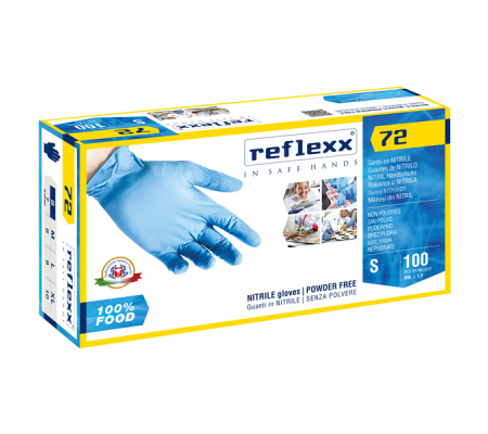 Guanti in nitrile foodline R72 - taglia S - azzurro - conf. 100 pezzi - Reflexx - R72/S(7) - 8032891633298 - DMwebShop