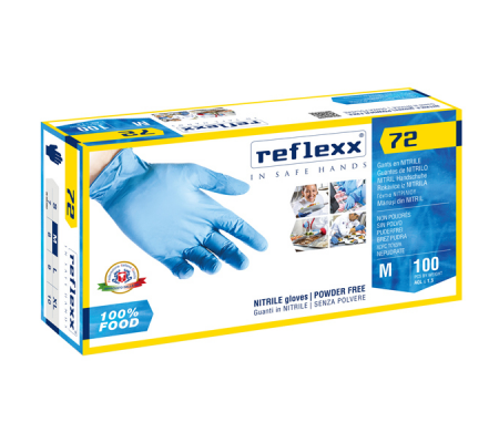 Guanti in nitrile foodline R72 - taglia M - azzurro - conf. 100 pezzi - Reflexx - R72/M8) - 8032891633304 - DMwebShop