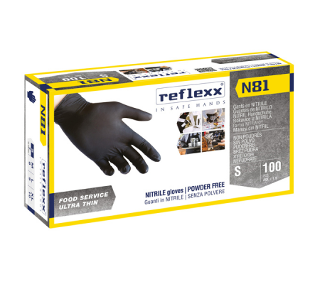 Guanti in nitrile N81 - taglia S - nero - conf. 100 pezzi - Reflexx - N81/S(7) - 8032891630075 - DMwebShop