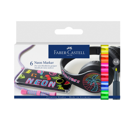 Marcatori - punta 1,5 mm - colori assortiti neon - conf. 6 pezzi - Faber Castell - 160806 - 4005401608066 - DMwebShop