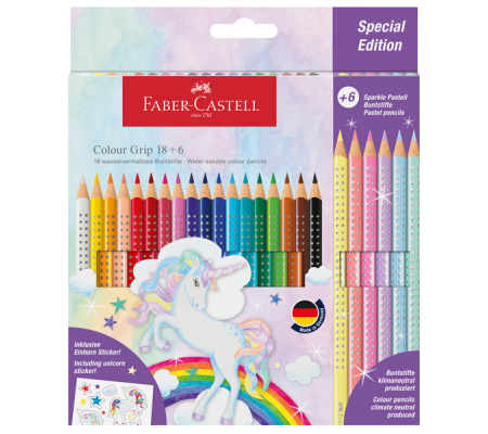 Astuccio 18 matite Colour Grip + 6 matite Sparkle - colori assortiti - Faber Castell - 201543 - 4005402015436 - DMwebShop