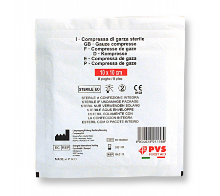 Busta di garza compressa sterile 10 x 10 cm - a 8 pieghe - Pvs - GAZ111 - DMwebShop