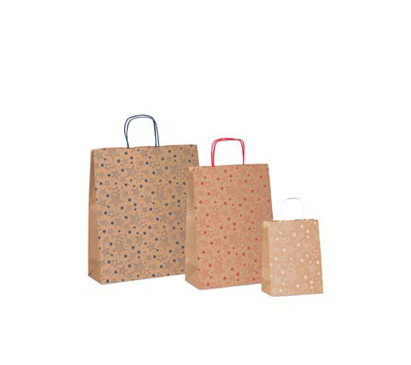 Shopper natale - 26 x 12 x 36 cm - carta kraft - fantasia stelline - colori assortiti - Rex Sadoch - SDF26ASSSTE - 8006715241297 - DMwebShop