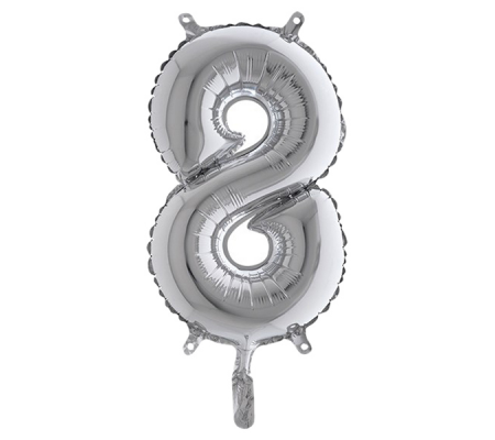 Palloncino - numero 8 - H 36 cm - mylar - argento - Big Party - 42848 - 8020834428483 - DMwebShop