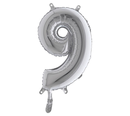 Palloncino - numero 9 - H 36 cm - mylar - argento - Big Party - 42849 - 8020834428490 - DMwebShop