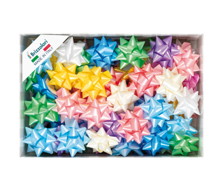 Stelle di nastro liscio 6800 - 19 mm x Ø 9 cm - colori assortiti primavera - conf. 70 pezzi - Brizzolari - 00066799 - 8031653028983 - DMwebShop