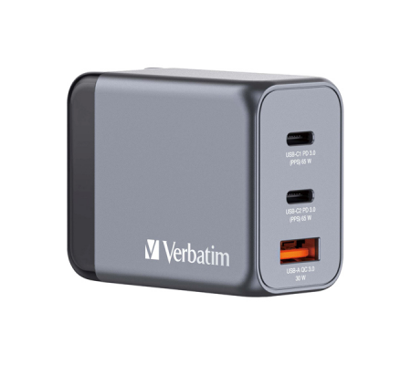 Adattatore da viaggio GNC-65- 2x USB-C PD 65W - 1x USB-A QC 30-65 W - Verbatim - 32201 - 023942322016 - DMwebShop