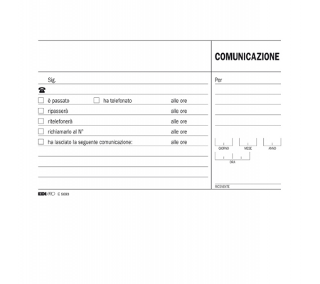 Blocco comunicazioni telefoniche - uso mano - 9,9 x 17 cm - 100 fogli - Edipro - E5693 - 8023328569303 - DMwebShop