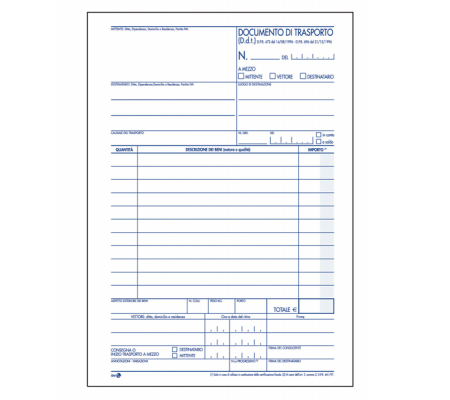 Documento di trasporto - 150 x 225 mm - 50 x 3 copie - BM - 0100401 - 8008234004018 - DMwebShop