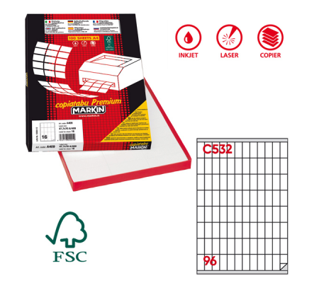 Etichetta adesiva C532 - permanente - 16,3 x 35,4 mm - 96 etichette per foglio - bianco - scatola 100 fogli A4 - Markin - X210C532 - 8007047024053 - DMwebShop