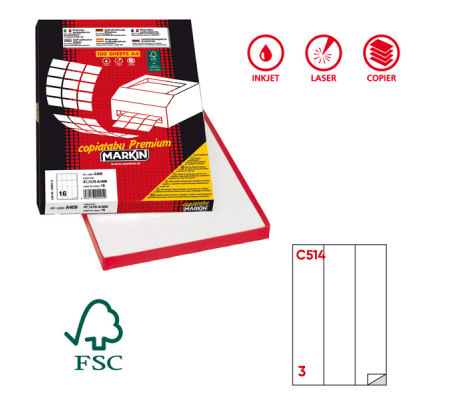 Etichetta adesiva C514 - permanente - 70 x 297 mm - 3 etichette per foglio - bianco - scatola 100 fogli A4 - Markin - 210C514 - 8007047008640 - DMwebShop