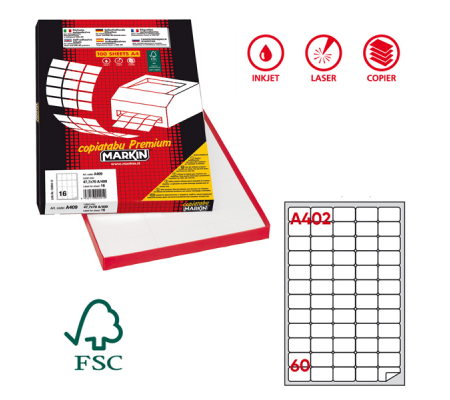 Etichetta adesiva A402 permanente bianco - 37,5 x 23,5 mm - 60 etichette per foglio scatola - conf. 100 fogli A4 - Markin - X210A402 - 800704702650 - DMwebShop