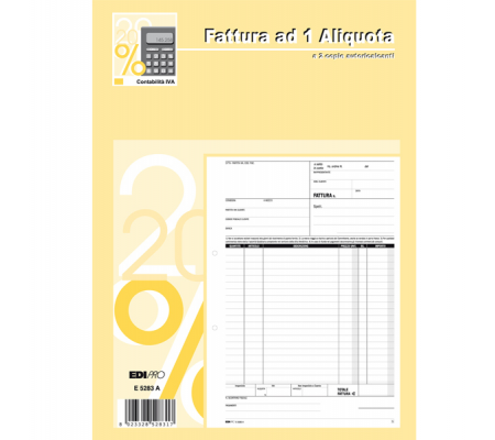 Blocco fatture 1 aliquota Iva - 50-50 fogli autoricalcanti - 29,7 x 21 cm - Edipro - E5283A - 8023328528317 - DMwebShop