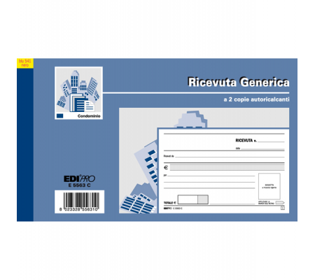 Blocco ricevute generiche - 50 fogli 2 copie autoricalcanti - 9,9 x 17 cm - 50 fogli - Edipro - E5563C - 8023328556310 - DMwebShop