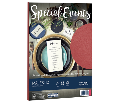 Carta metallizzata Special Events - A4 - 120 gr - rosso - conf. 20 fogli - Favini - A69C154 - 8007057617313 - DMwebShop