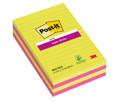 Blocco foglietti - Super Sticky - rettangolari - 5845-4SSUC - a righe - 127 x 203 mm - colori Ultra - 45 fogli - Post-it - 7100235841 - 051135813300 - DMwebShop